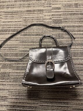 Patricia Nash Black Leather Satchel with Buckle Detail